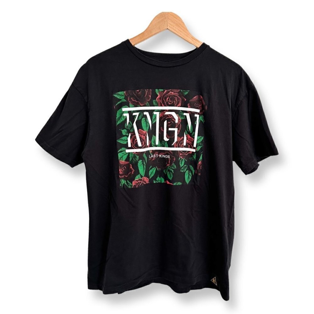 Last Kings Men's Cotton Floral T Shirt. Black. Size Large. Unisex. Made in USA
